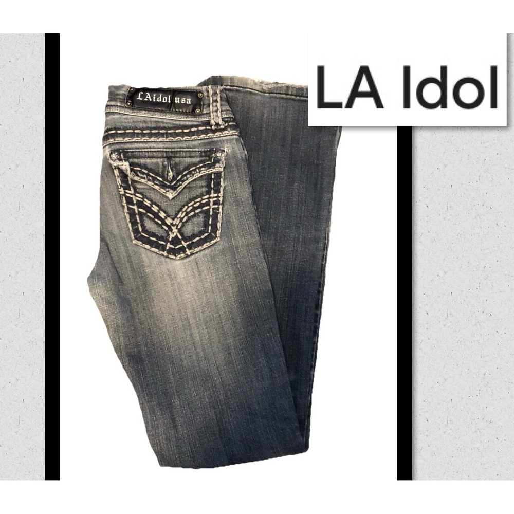 LA Idol Girl's jeans Size 5 (29X33) Flaw On Back Pocket - Semi-Distressed Hem